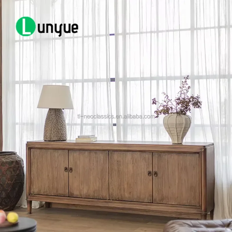 Solid Wood Four Door Side Cabinet Eco Friendly Durable Handmade Storage Furniture for Bedroom Living Room