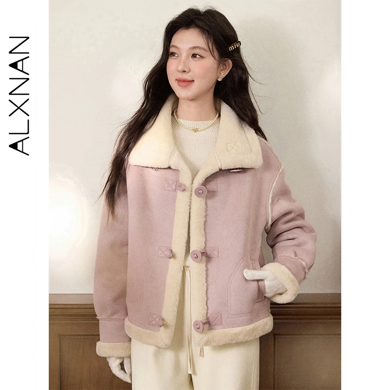 

ALXNAN женские короткие пальто с воротником-стойкой на пуговицах из овечьей кожи в стиле пэчворк, утепленная верхняя одежда, осенне-зимние теплые куртки L58882