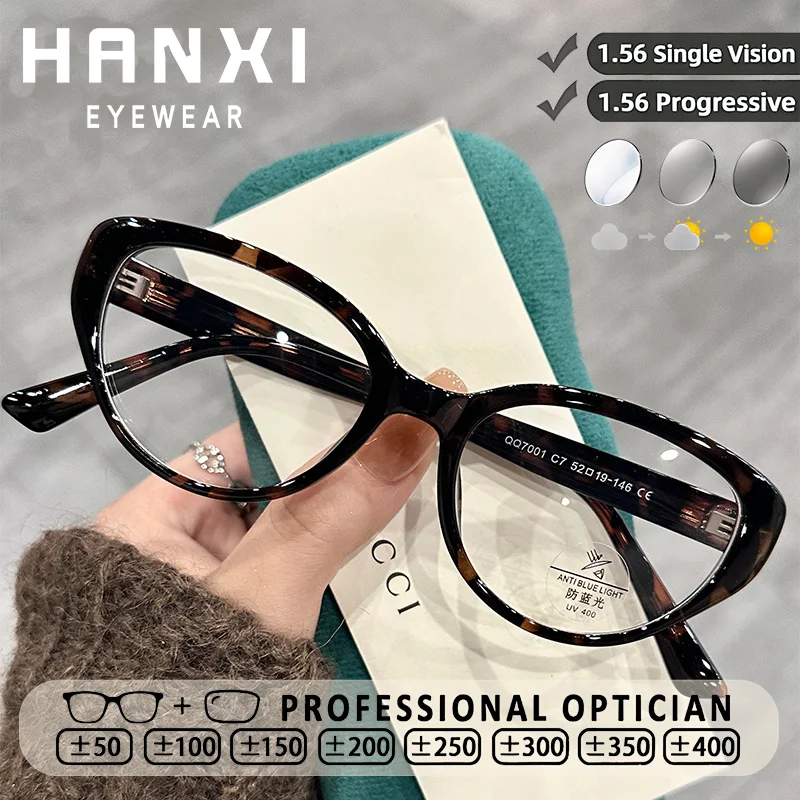 HANXI TR90 Cat Eye Frame Progressive Custom Prescription Eyewear Anti Blue Light Women Glasses High Definition Reading Glasses