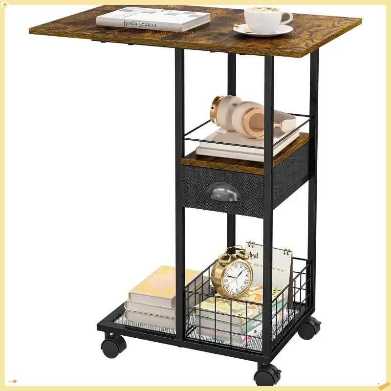 

Мобильный C-образный стол с выдвижным ящиком, деревянная верхняя подставка на колесиках для дивана/спальни, портативная рабочая станция для студентов/студентов