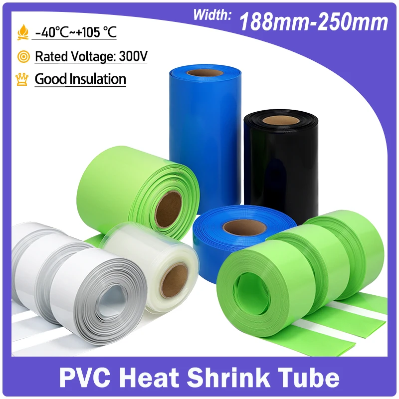 

1-20m Width 188mm-250mm PVC Heat Shrink Tube 18650 Battery Wrap Heat Shrinkable Insulated Cable Protection Film Wrapping Sleeve