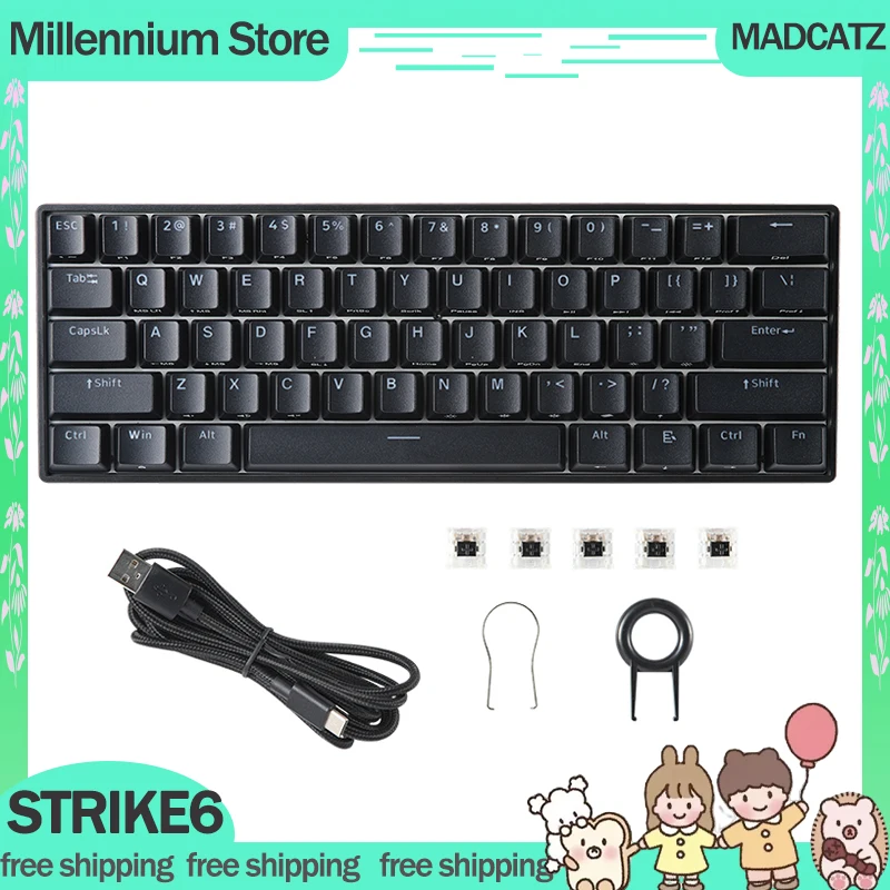 

MADCATZ S.T.R.K.E.6 Mechanical Keyboard RGB Light Wired Keyboard 61 Keys Full Key No Impact Hot Swap Esports Gamer Keyboard Gift