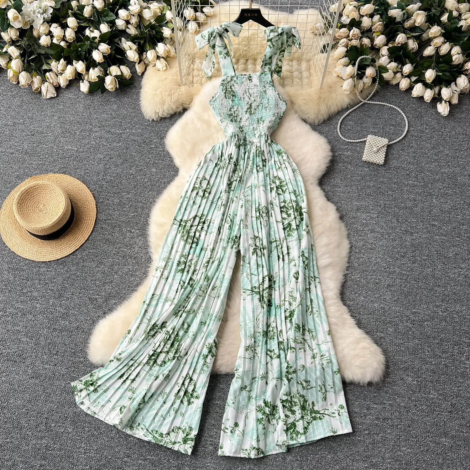 Jumpsuits Women One Piece Print Sling Sleeveless Overalls Wide Leg Long Pants Rompers Y2k Beach Casual Jumpsuit Summer 2025