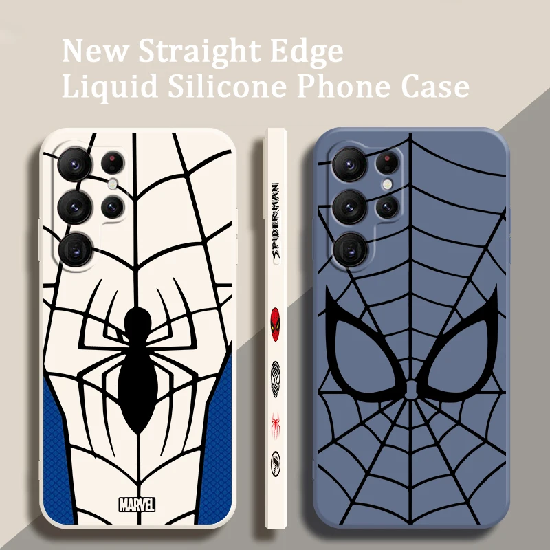 

Spider Man Marvel Fashion Liquid Left Rope For Samsung Galaxy S24 S23 S22 S21 S20 FE S10 Ultra Plus Lite 5G TPU Phone Case
