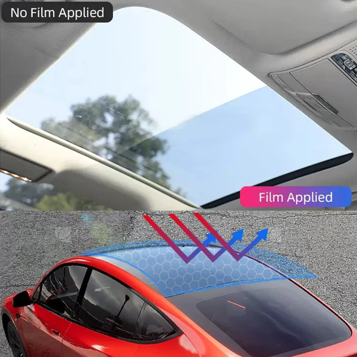 1,52M TPU Sonnendachfolie Auto Schwarz/Blau Sonnendachschutz VLT80% Auto-Isolierung Verschleißfestigkeit PPF Glas-Schutzfolie – Detail 5