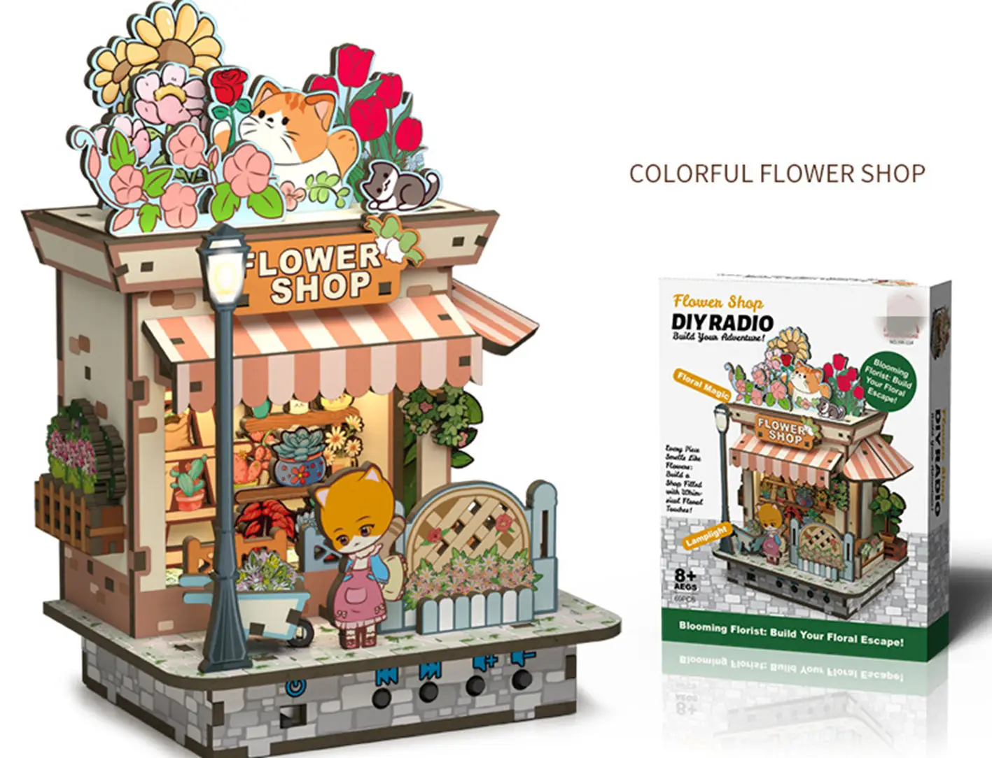 

Mini Flower Shop DIY Dollhouse Kit, Wooden Street View Store Building Model, Micro Scene Handcraft Assembly Toy Home Decoration