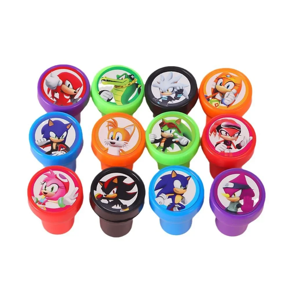 12 Uds. Sello de juguete de erizo para niños, sello de dibujos animados, patrón sónico de Anime, fiesta de cumpleaños para niños, regalo de fiesta de cumpleaños para niños y niñas