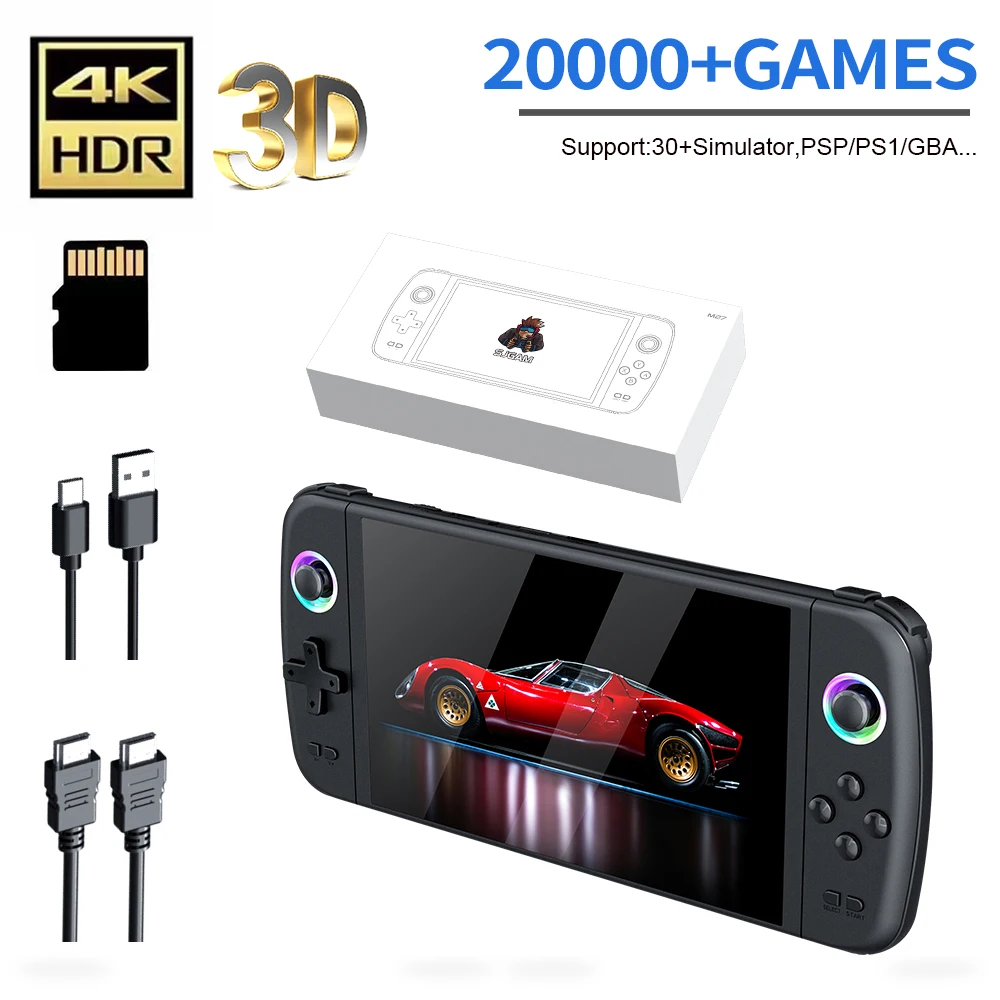 7.0 بوصة شاشة كبيرة M27 المحمولة جيب ريترو يده لعبة فيديو وحدة التحكم 1024*600 عرض دعم لينكس Emelec 64G/128G/256G
