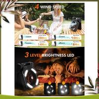 Reliable-Solar Powered Fan Camping With LED Light, Portable Camping Fan With Solar Panel, Rechargeable Tent Camp Fan