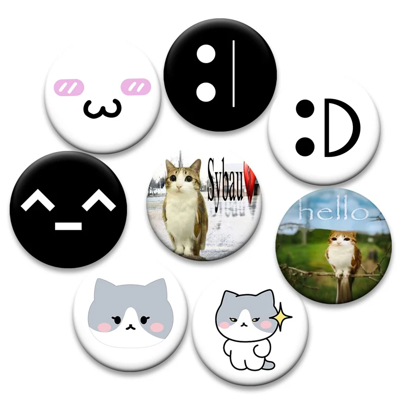 :D, :P, ^-^ Creative Language Pins,Funny Expressions Badge,Cute Cartoon Cats Brooches,Breastpin for Backpack Accessorys Gifts
