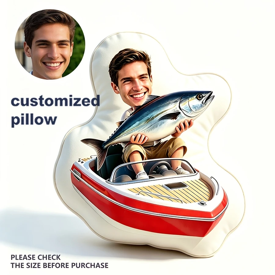 1pc Personalized Yacht Fishing Custom Photo Pillow, Double Sided Digital Print with Zipper Closure, Machine Washable All Season