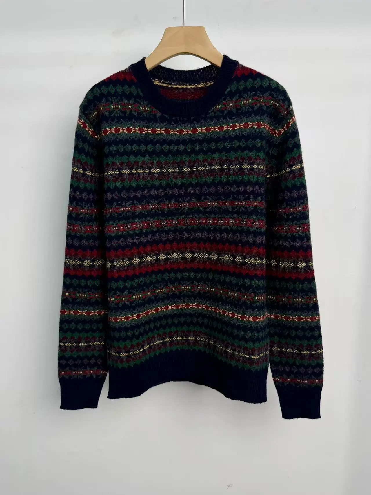 New Spring And Autumn Winter Knitted Sweater, Unisex Rl Knitted Wool Sweater, Knitted Flower Color Blocked Pattern, Retro Style