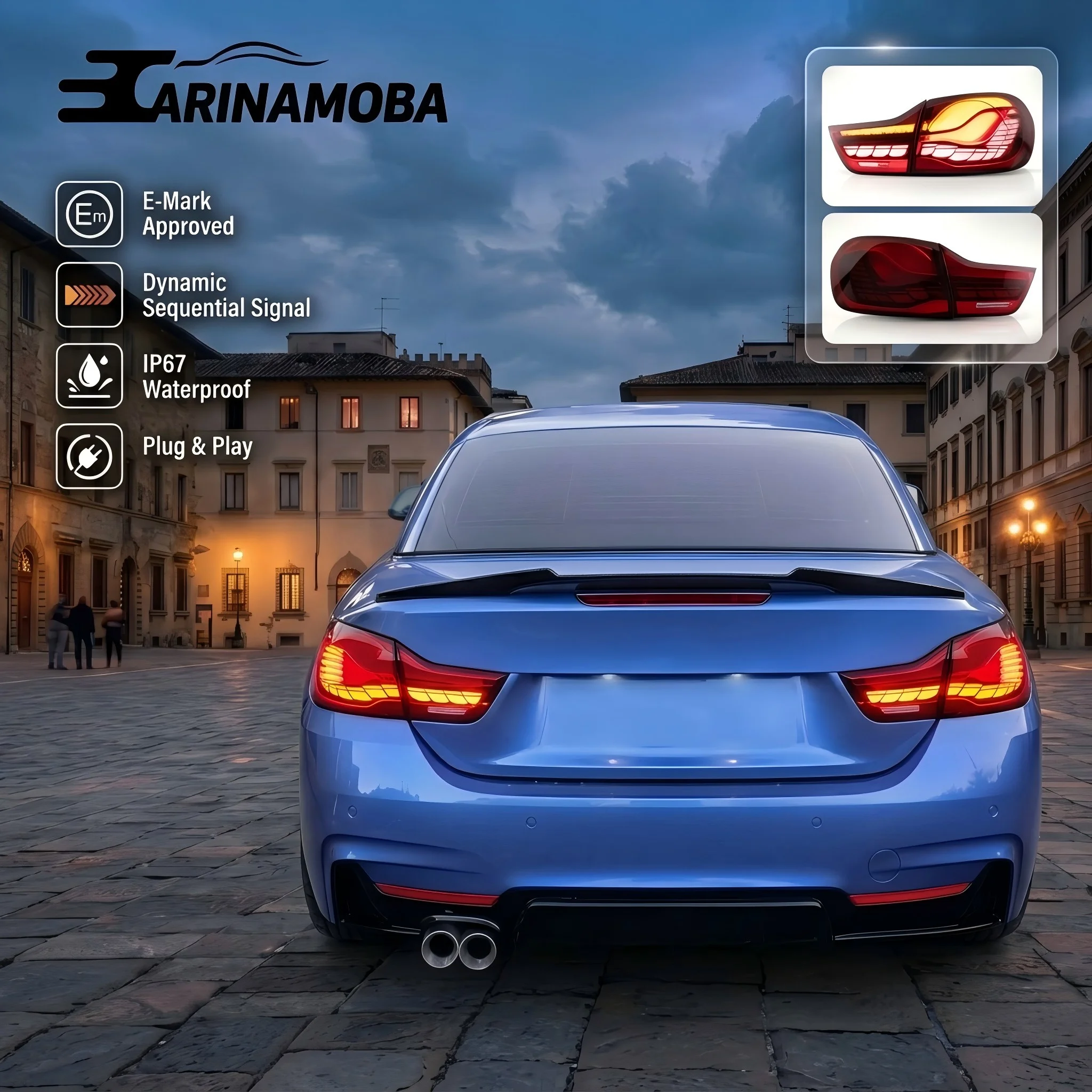 CARINAMOBA GTS OLED-Style Voll-LED-Rückleuchten für BMW 4er M4 F32 F33 F36 F82 F83 2014-2020 |   Dynamisches Sequenzielles Bernsteinfarbenes Blinklicht DRL Rücklicht-Set |   E-Mark ECE-geprüft |