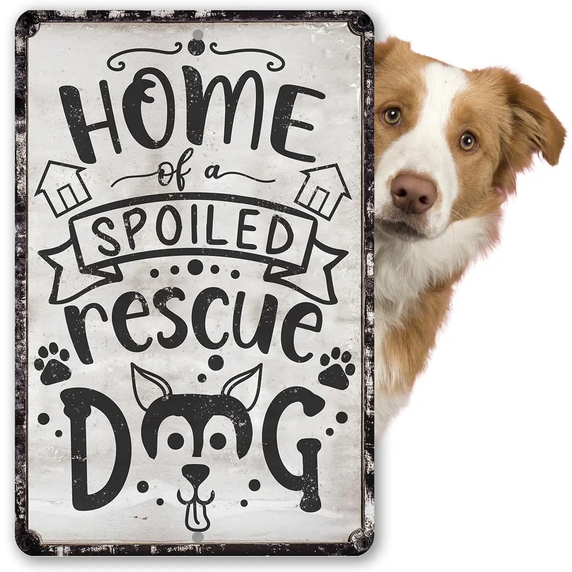 Y1,Home of a Spoiled Rescue Dog - Rustic Style Hanging Sign for Lovers, Perfect Home Garden or Yard Sign, Funny Gift Idea f
