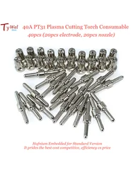 40pcs PT31 Plasma Cutting Torch Consumable Long Swirl Baffle 40A PT-31 Metal Cutter Torch Tip Electrode Nozzle