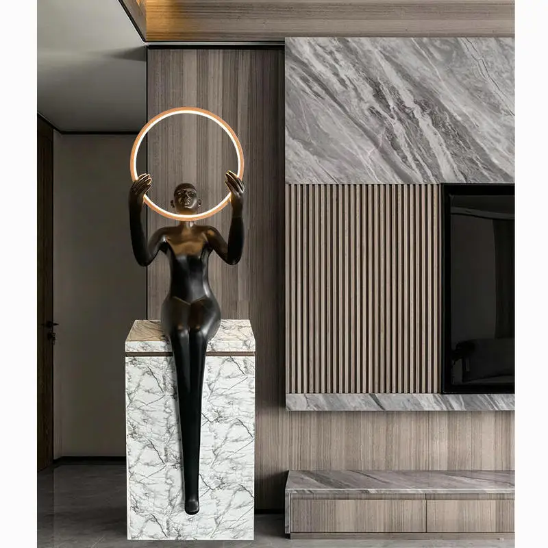 Artistic Creative Human-Shaped Sculpture Ball Floor Lamp Large Decoration Lighting Yoga Sculpture Floor Lamp Manufacturers