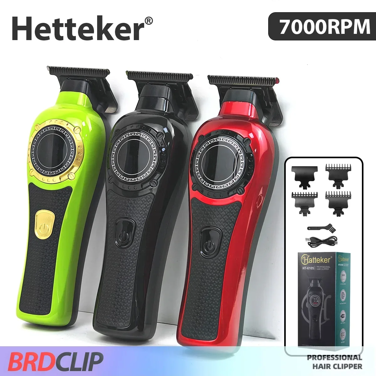 BRDCLIP HT-6105 Professional Hair Clipper 7000RPM LCD Digital Display Electric Hair Cutting Carving Suitable for Men Hair Salons