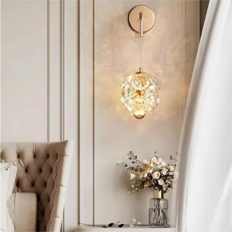 Modern Luxury Bedroom Bedside Light Living Room Sofa Background Wall Decorative Light Creative Dandelion Crystal Wall Light