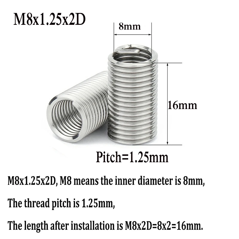 M2 M2.5 M3 M4 M5 M6 M8 M10 M12M14 Stainlessy Steel Thread Inserts Helical Screw Coiled Wire Sleeve Helicoil Thread Repair Insert