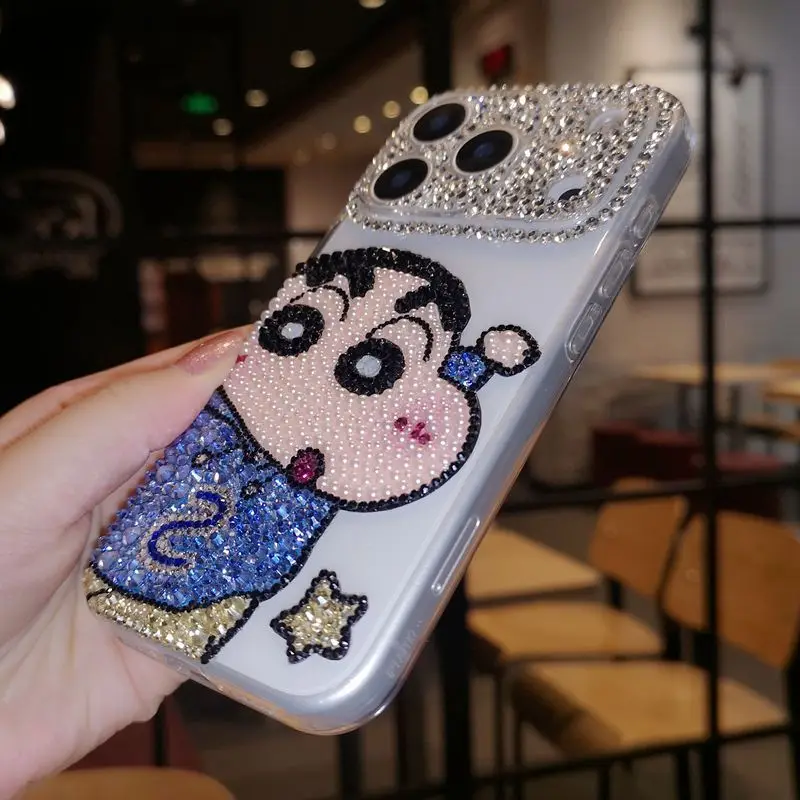 Crayon Shin-Chan Cute Rhinestone Mobile Phone Case Cartoon Protective Case for Iphone17 16 15 14Pro Max Phone Case Upscale Gift