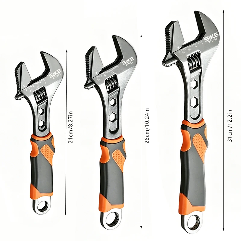 Open-end wrench, 8/10/12 inch black nickel dual-purpose adjustable wrench, manual repair tool for machine shops.