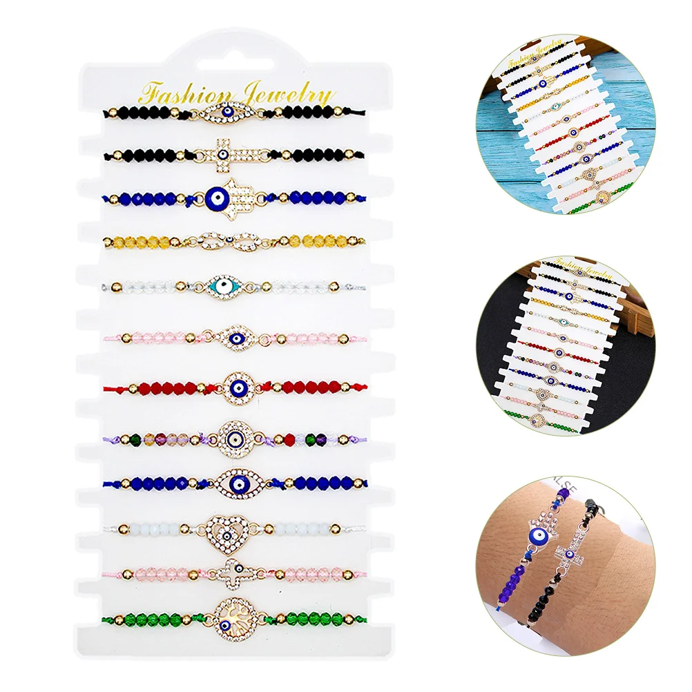 

12 Pcs to Weave Crystal Bracelet Evil Eye Charm Blue Bracelets for Women Jewelry