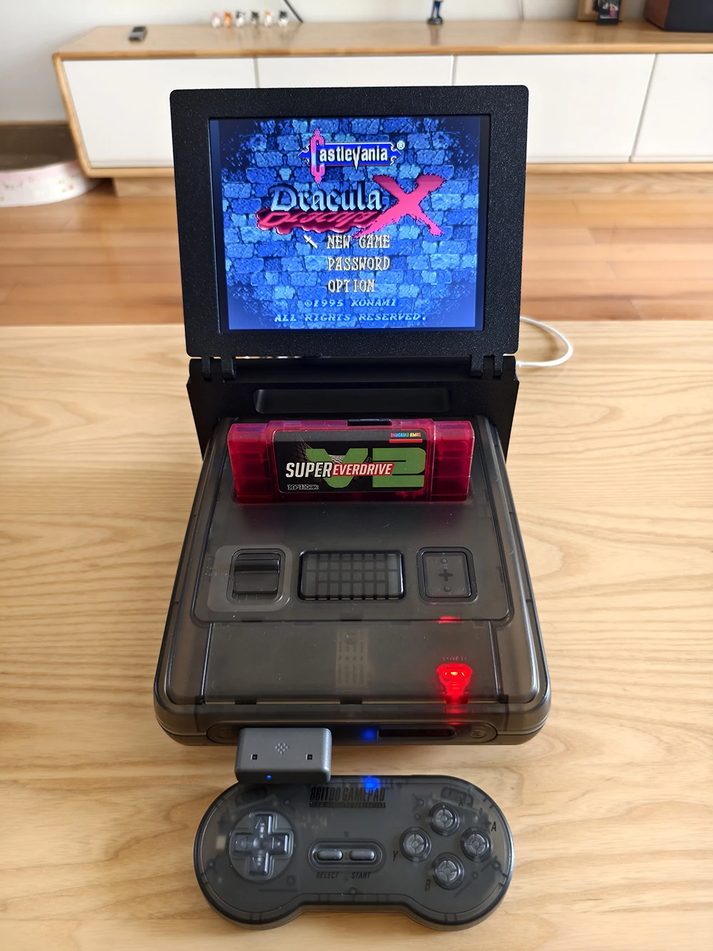 SFC Game Console Super Retro Hardware Black Transparent Portable Folding Screen Display for SFC/SNES Game Cartridges