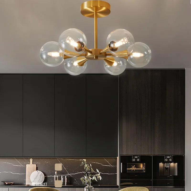 TechHPModern LED Copper Glass Ball Ceiling Chandeliers Home Indoor Lighting Fixtures Living Dining