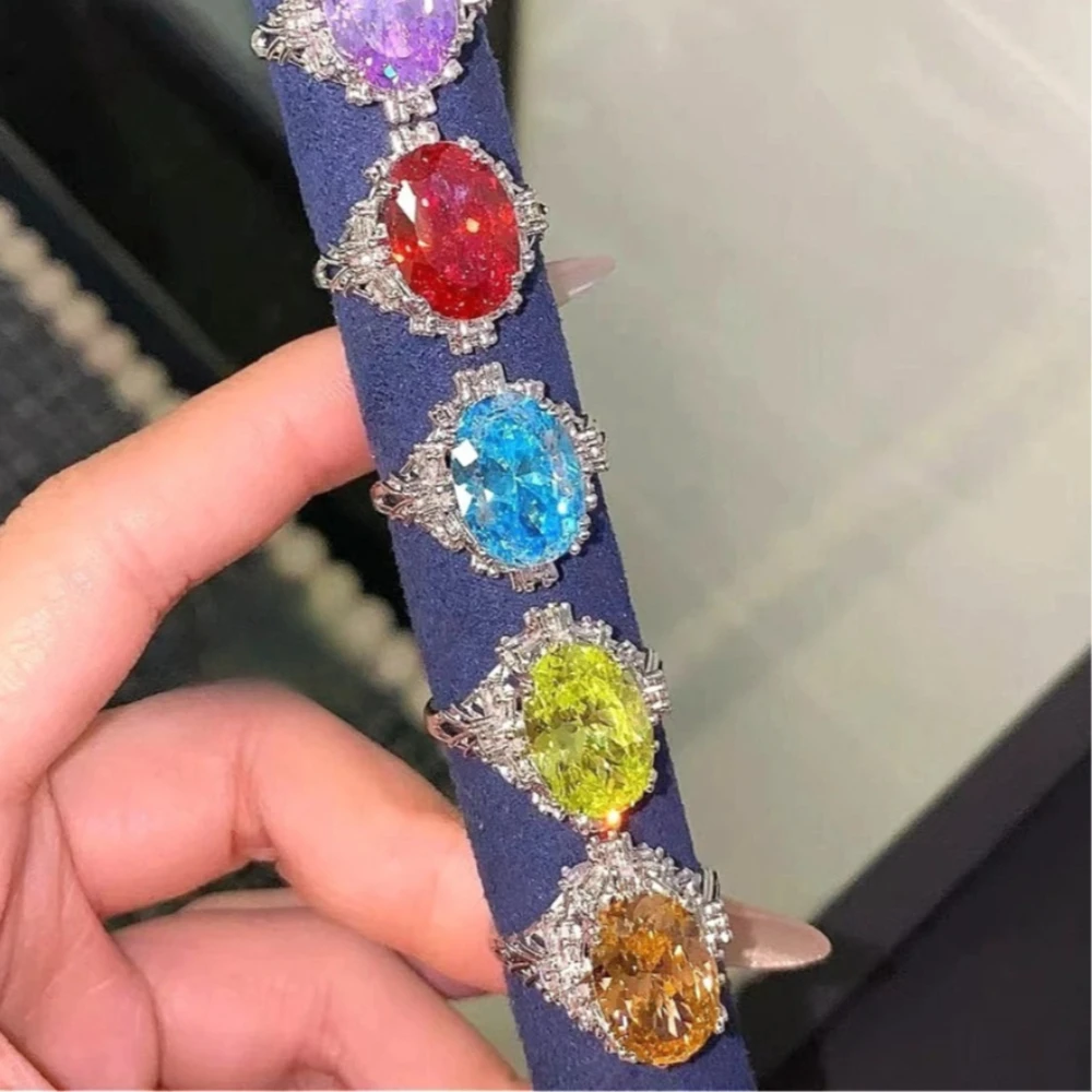 Exquisite 925 Sterling Silver Snowflake Ring, Colorful Gemstone Bow Open Ring, Suitable for Women to Wear, Versatile for Daily U