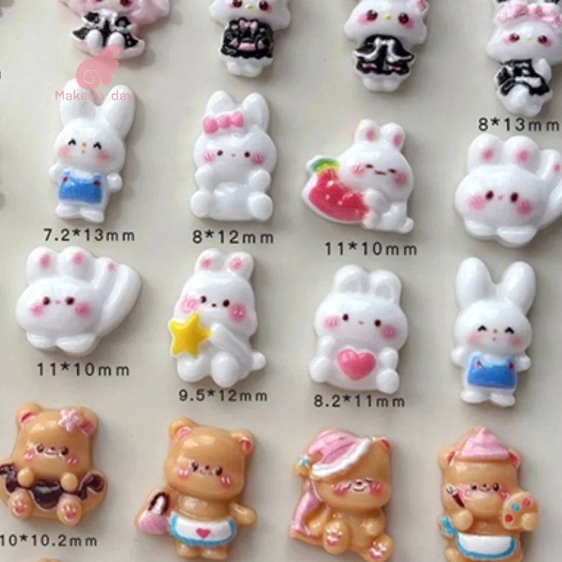 

30pcs 3D Candy Color Resin Cartoon Bunny Bear Nail Art Charm Kawaii Little Brown Bear Nail Decoration Accessories