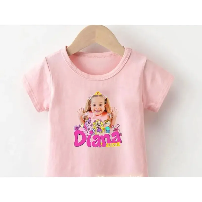 Girls T-shirts Best Funny Diana Cartoon Print Girls Clothes Fashion Harajuku Kids Tshirts Pink Short Sleeve Tops  Clothes