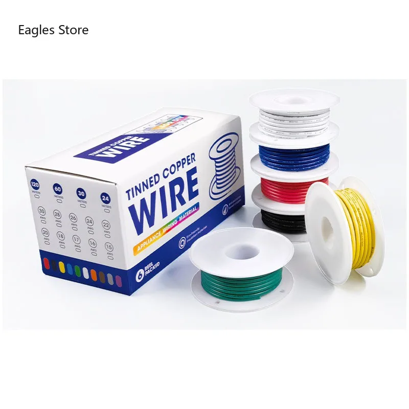 30 28 26 24 22 20 18 16AWG Heat Resistant Flexible Silicone Wire Stranded Electrical Tinned Copper Cable 6Rolls 6 Color Mix Kit