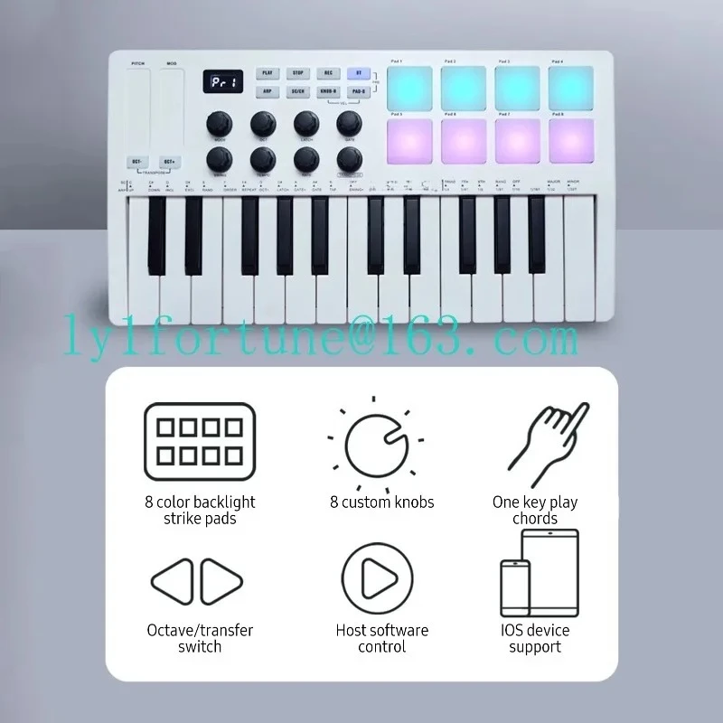 SMK-25 Key MIDI Keyboard Strike Controller Bluetooth Wireless Portable Music with 8 RGB Drum Mat Console