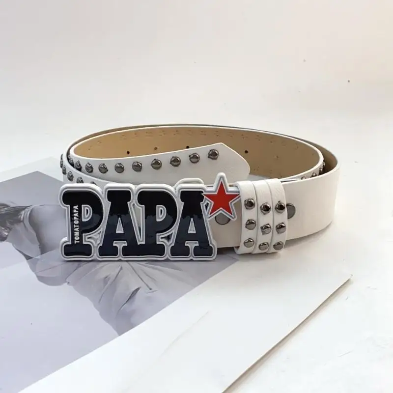 

39BD Rivet Studded PU Belt for Women 2000s Harajuku Metal Letter Buckles Belt All Matching Waistband for Jeans Shorts Pants
