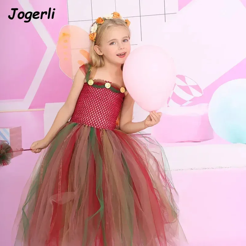 

Jogerli Хэллоуин джунгли эльф фея ролевая игра косплей костюм крылья бабочки палка платье принцессы для девочек