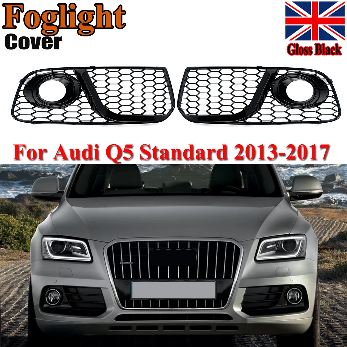 

Накладки на решетку противотуманных фар переднего бампера для Audi Q5 Standard Basic 2013-2017, глянцевый черный