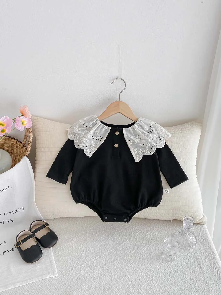 Korean Style Baby\'s Autumn Jumpsuit Lace Lace Collar Jumpsuit Baby Girl\'s Long Sleeve Jumpsuit