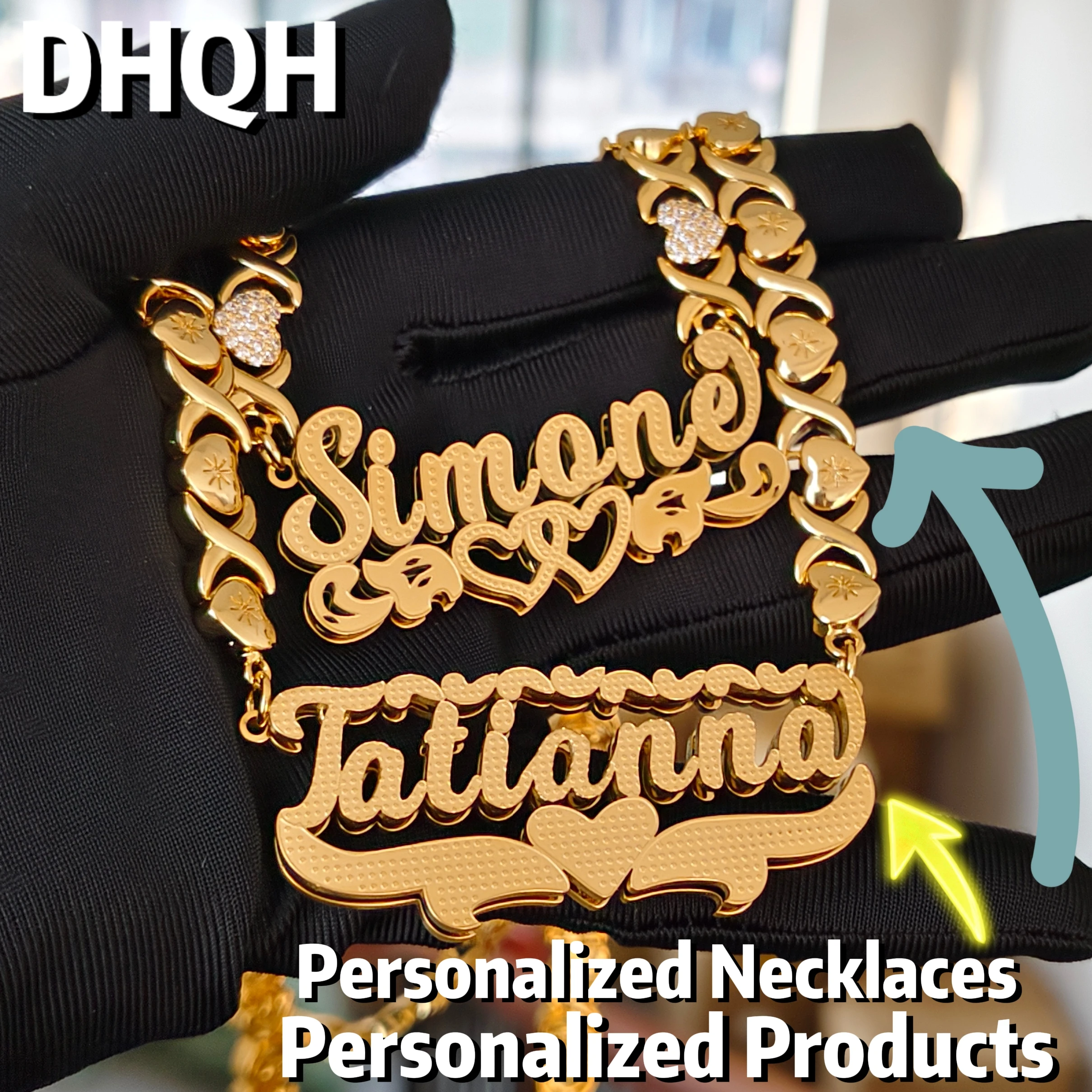 

DHQH Customized Name /Logo Necklace Personalized Letter 3D Double Necklace Jewelry Valentine's Day Anniversary Gift for Her/Him