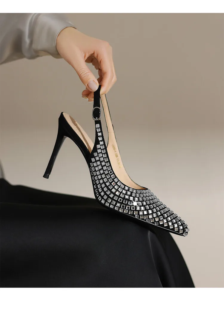 

Женские туфли-лодочки с ремешком на пятке, украшенные стразами, с острым носком, на шпильке, в роскошном стиле для гала-вечеров, коктейльных вечеринок и мероприятий
