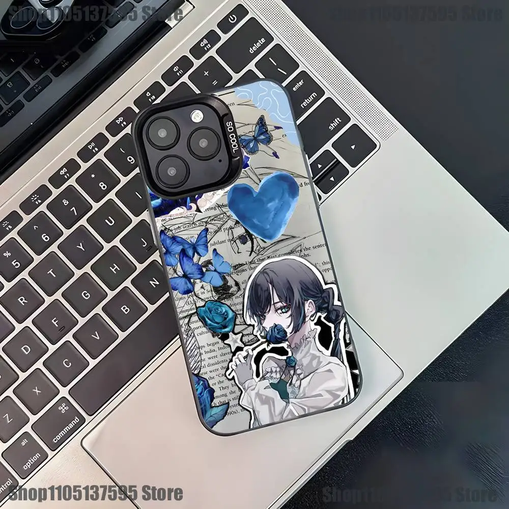 حافظة هاتف Ado Cartoon K-Kyogen X Uta لهاتف iPhone 16,15,14,13,12,11,Pro,XS,Max,Plus,Mini,SE4,E غطاء أسود غير لامع مقاوم للصدمات