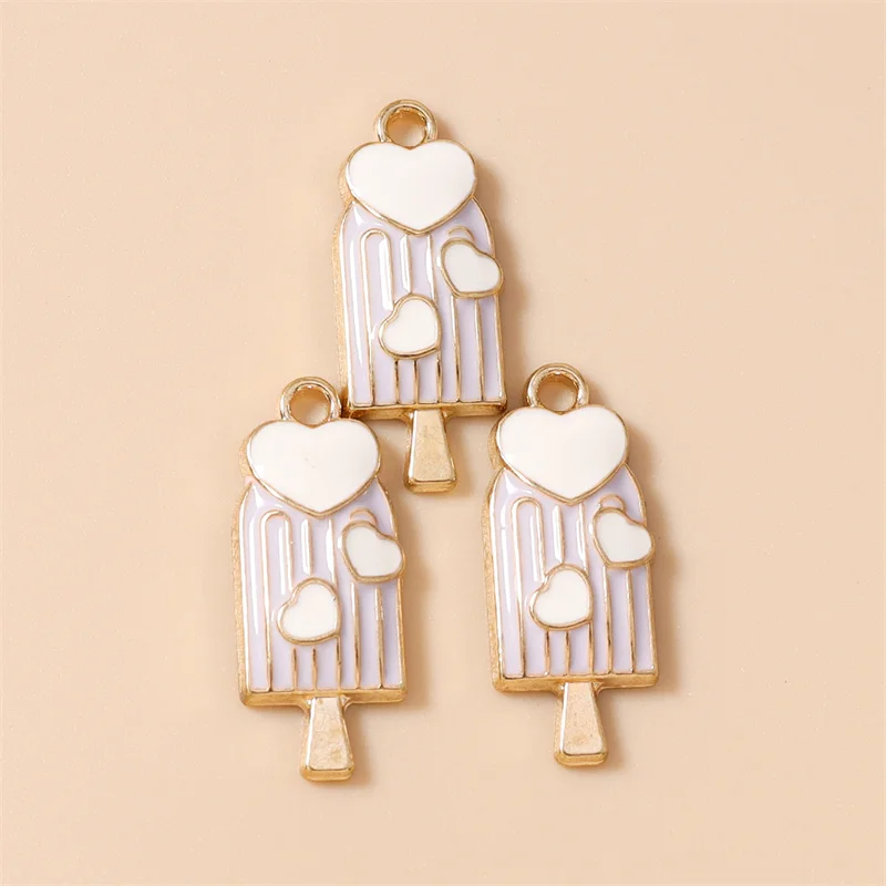 Leslie 20 Stück 10x24mm Bunte Süße Eiscreme-Anhänger Emaille-Eisstiel-Anhänger für Ohrringe, Halsketten, Schmuckherstellung Zubehör – Detail 5