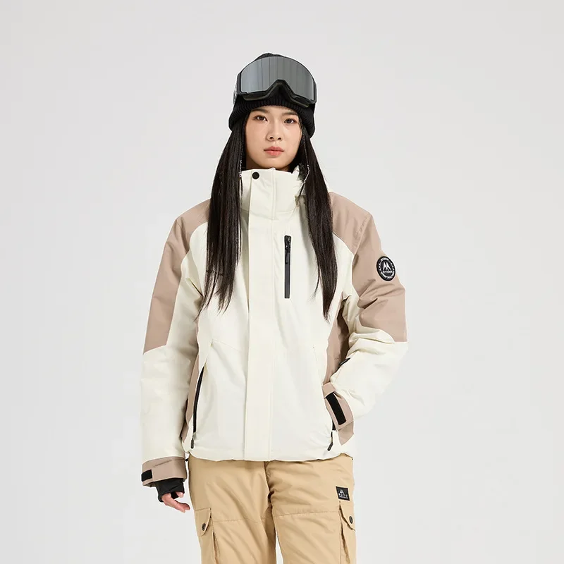New Women's Winter Outdoor Skiing Jacket Waterproof Windproof Breathable Hooded Skiing Jacket Solid Color Casual Sports Jacket