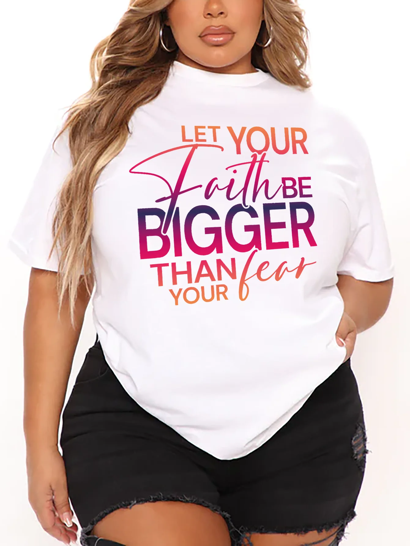 Odzież damska Plus Size Casual Summer Round Neck Short Sleeves Printed BIGGER Letter Graphics Tops Plus Size T-shirt