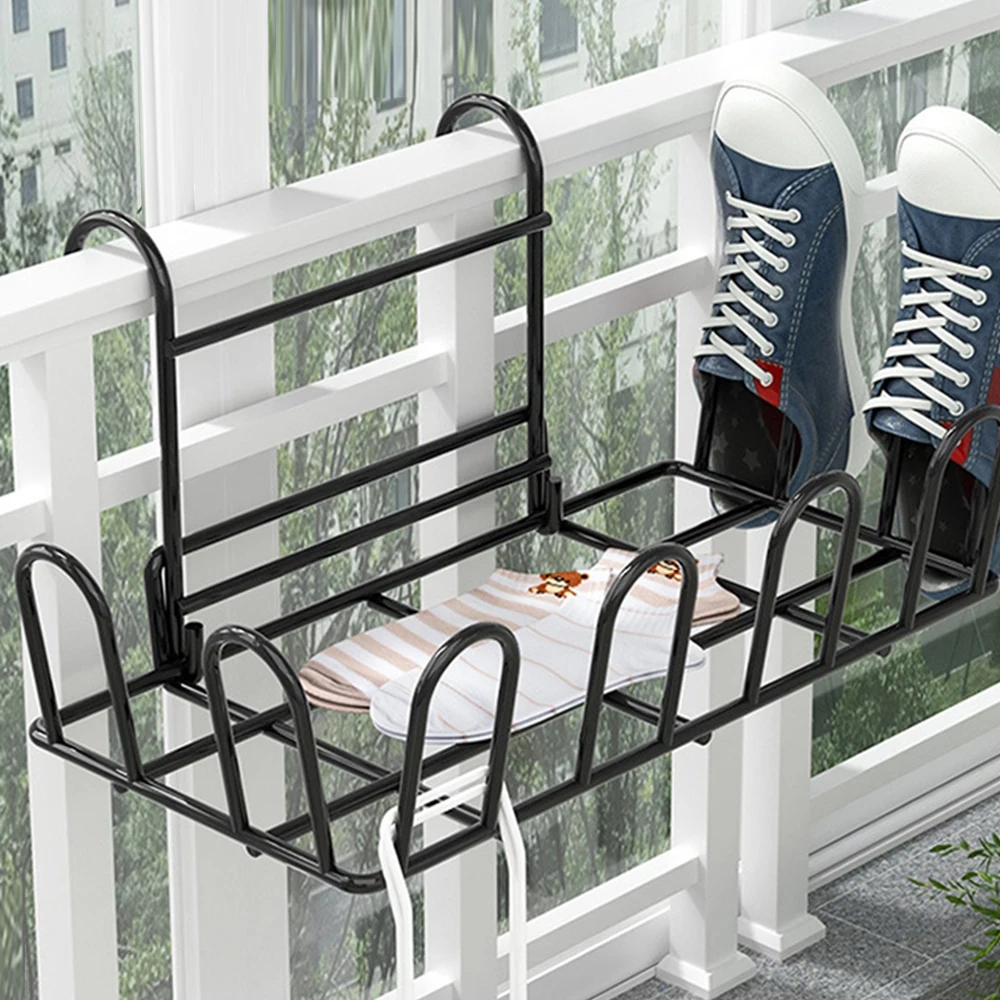 Hanger Window Balcony Window Sill Drying Rack Hanging Shoe Rack Balcony Drying Shoe Rack, Holds up to 4 Pair - Black