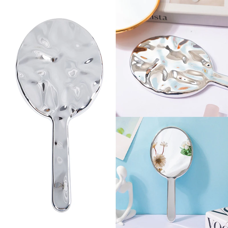 Liquid Oval Shape Mirror Mini Hand-Held Desktop Cosmetic Makeup Mirror Travel Metallic Portable Beauty Mirror For Handbag