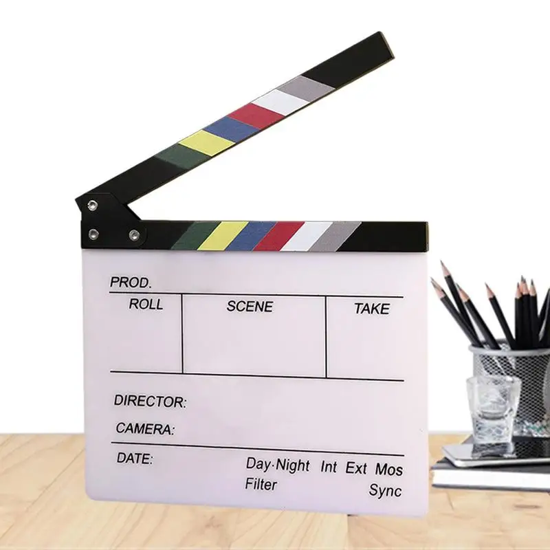 Acrylic Colorful Clapperboard Clapper Board Dry Erase Director Cut TV Movie Film Action Slate Clap Handmade Cut Prop