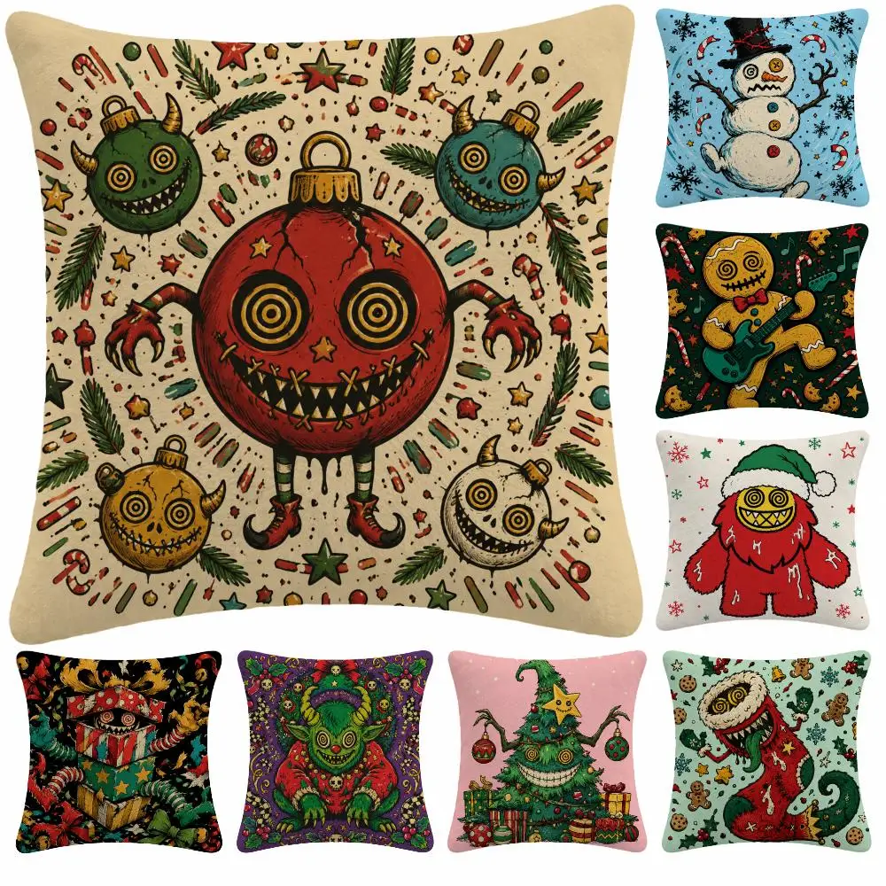 Art Christmas C-Cute Christmas Monster Cushion Cover Soft Plush Decorative Sofa Bedroom Living Room Car Dorm Home Decor Gift