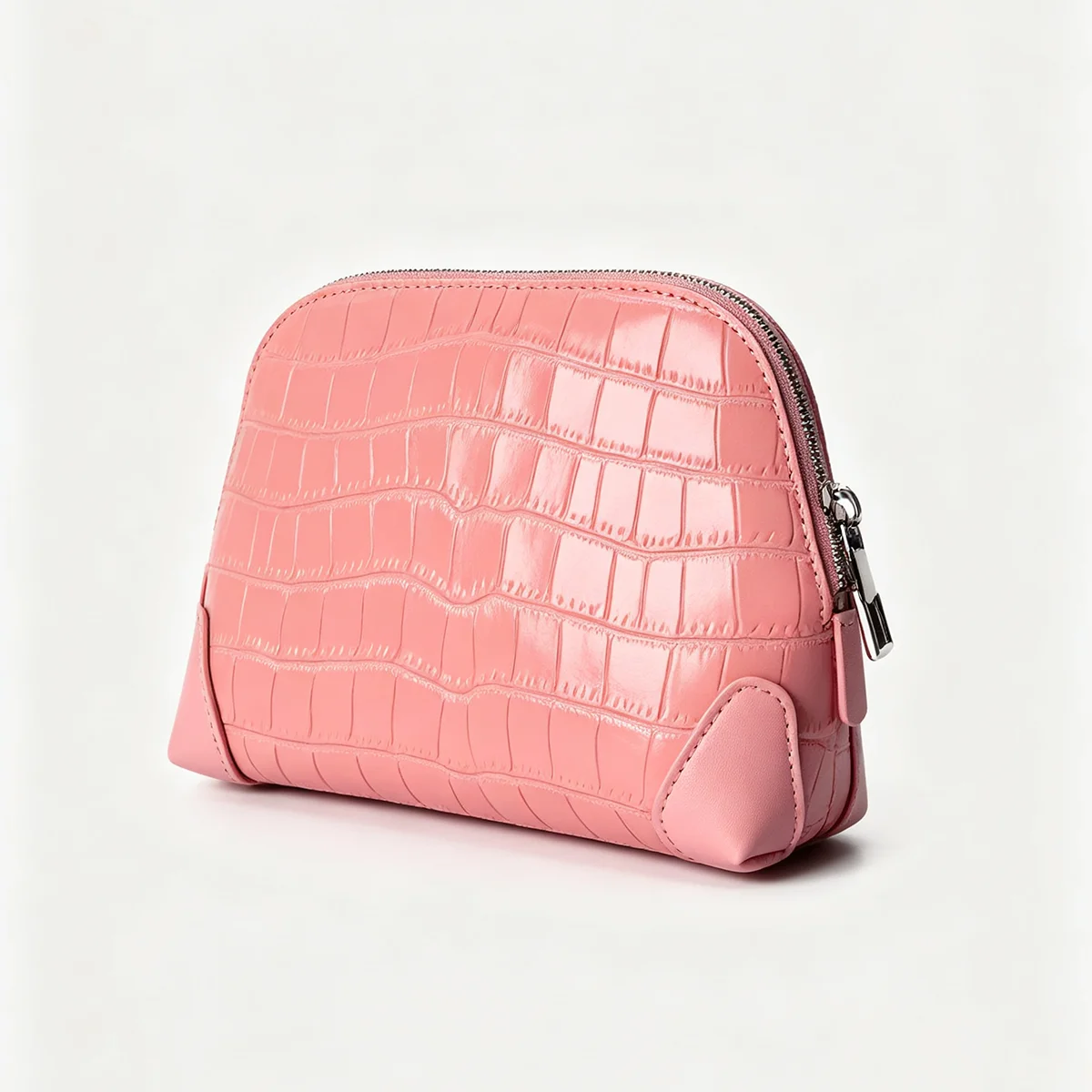 Geprägter Kosmetikbeutel aus Leder mit Krokodil-Optik, großer Stauraum, mehrere Taschen, Handtaschen-Organizer für Toilettenartikel, Reise, rosa Ausführungen. – Detail 39