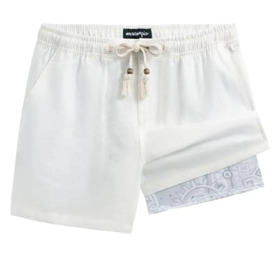 

maamgic Mens Casual Linen Shorts 5/7 Inch Elastic Waist Drawstring Summer 2 in 1 Beach Short with Pockets