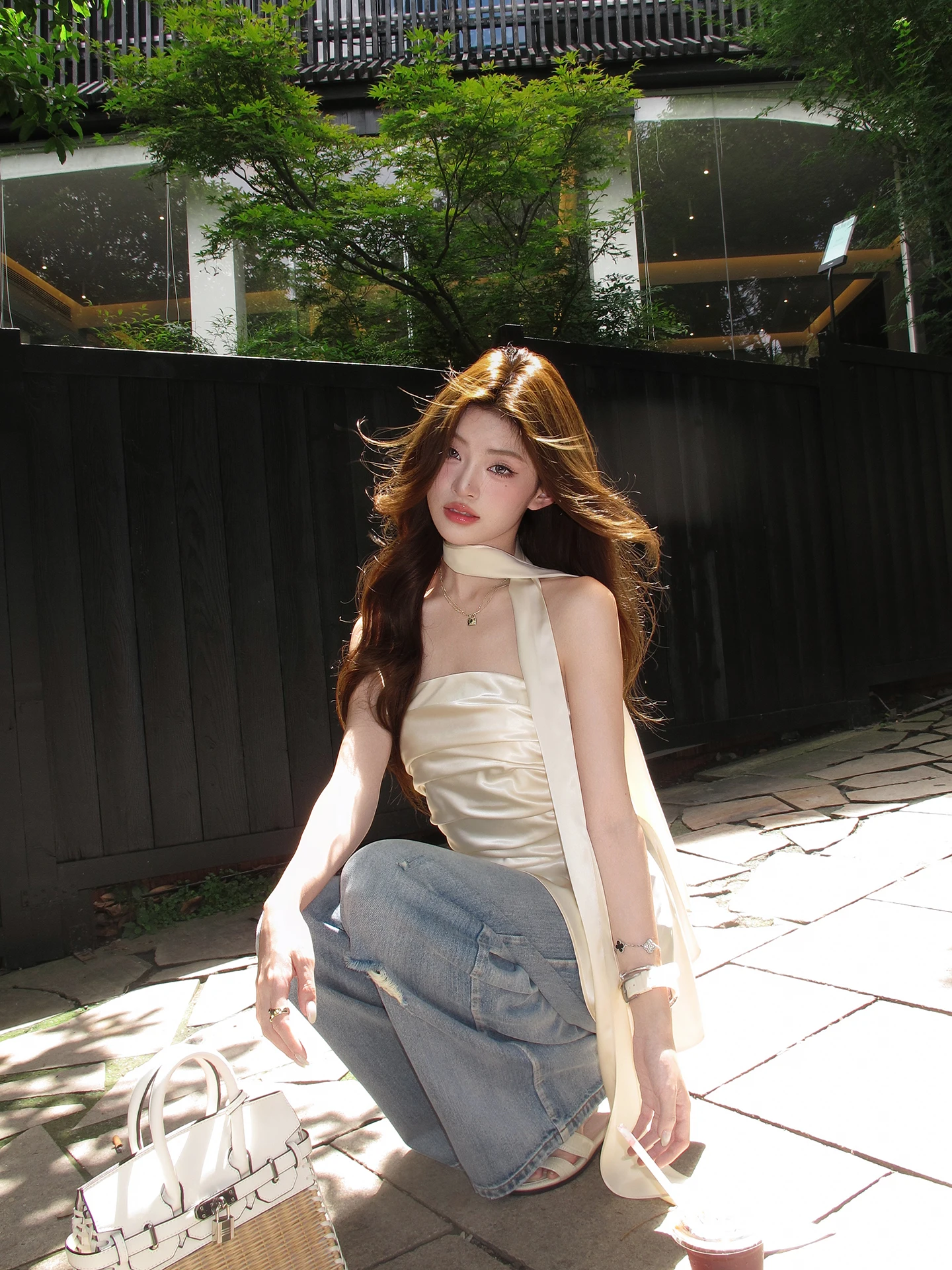 

Ele Satin Women's Top Svel Waist Cinched Ribbon Draped Summer Slimming Faionable Commute Sle Polyester Fiber